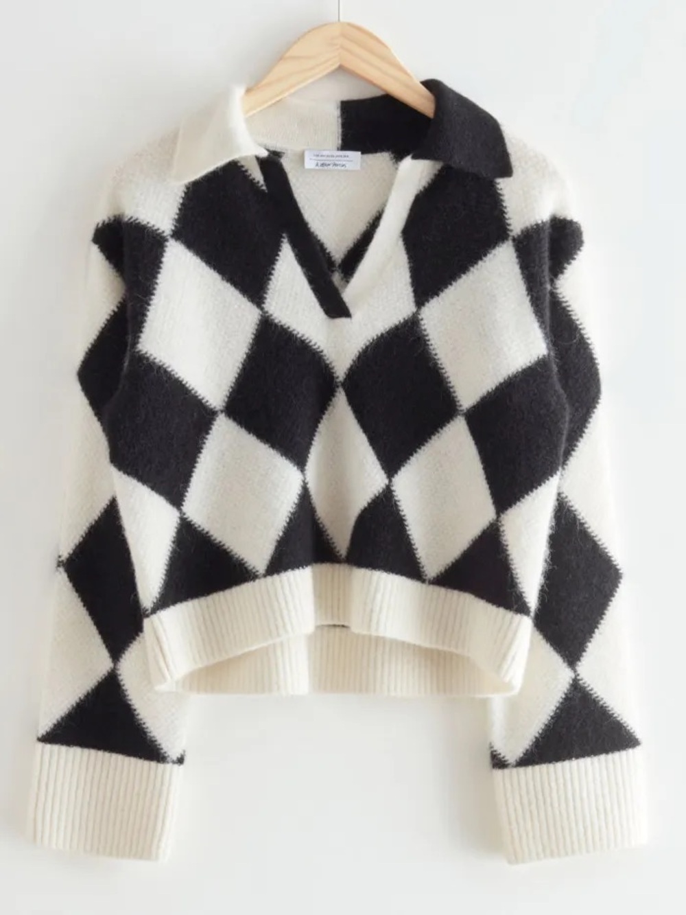 & Other Stories Checkered Jacquard Wool/Alpaca Blend Knit Sweater Size Medium - Picture 3 of 14